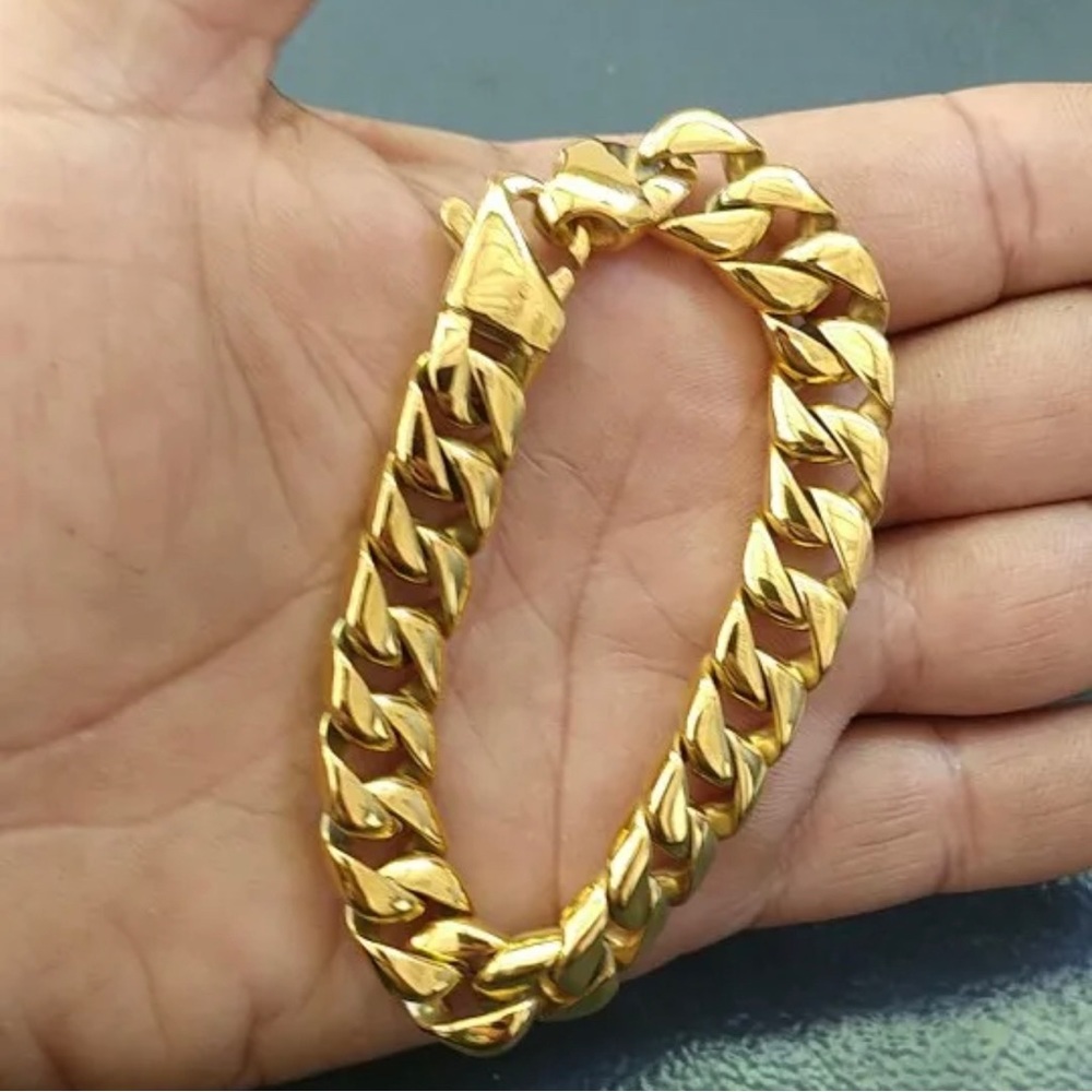 Gold Plated Stainless Steel Miami Cuban Curb Link Chain Bracelet for Men Classic